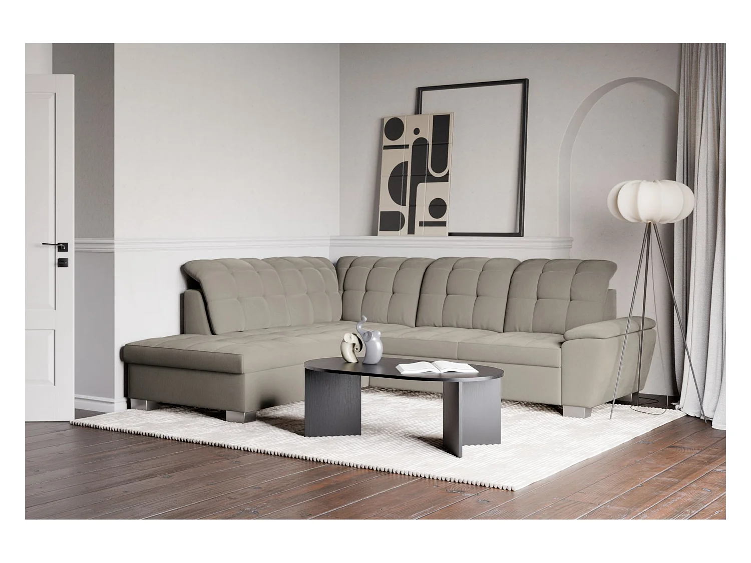 Canapé d'angle convertible L – grège– côté gauche – JAMAAL