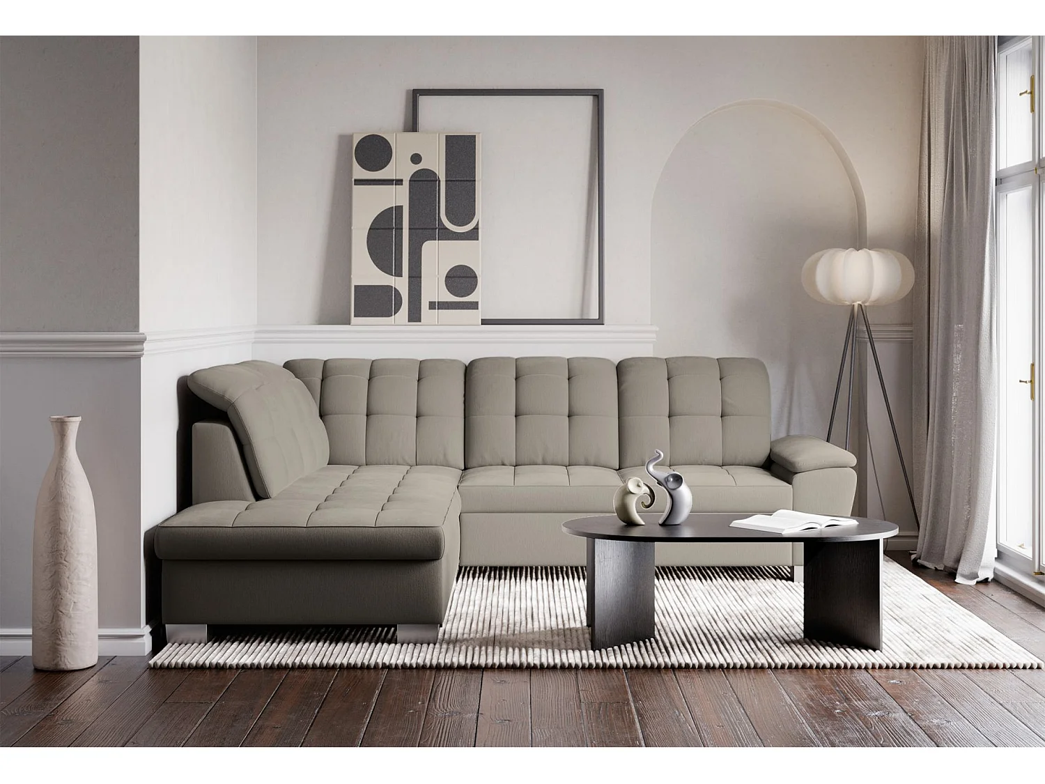 Ecksofa - Schlaffunktion und Stauraum - linksseitig - taupe - JAMAAL