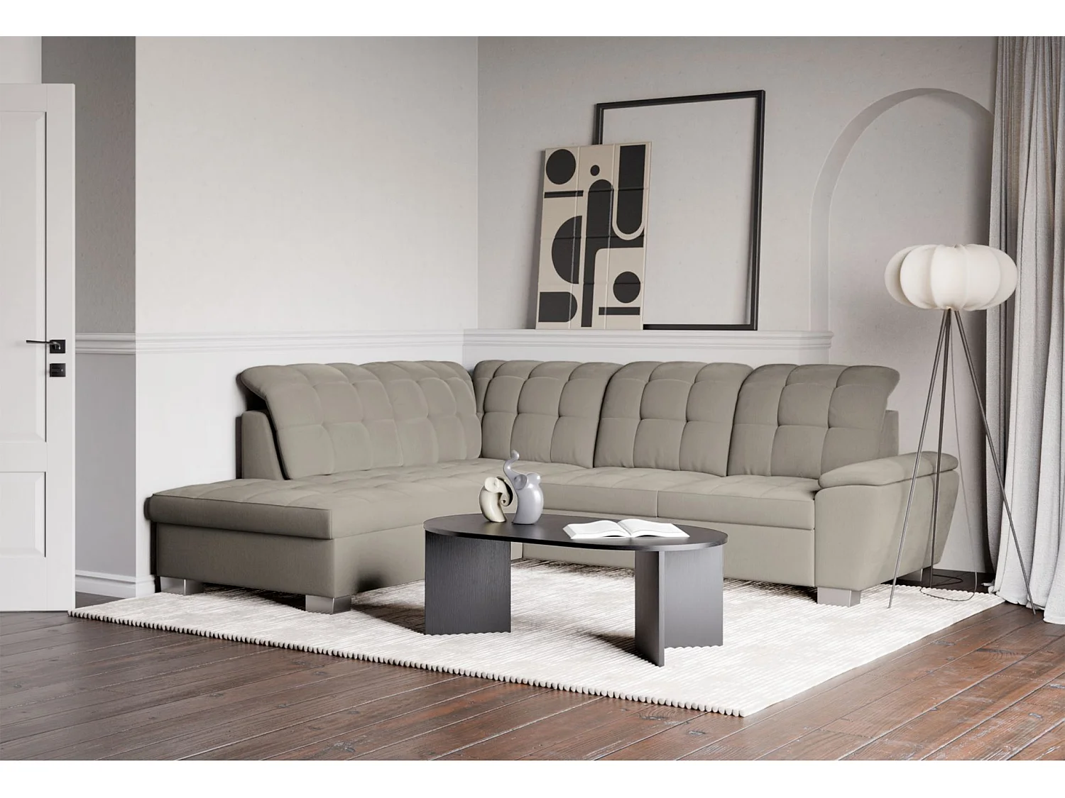 Ecksofa - Schlaffunktion und Stauraum - linksseitig - taupe - JAMAAL