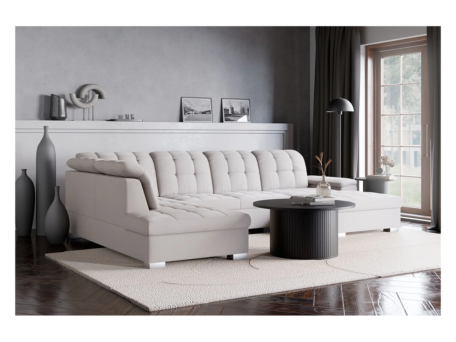 Canapé d'angle U convertible – crème tressé– côté droit – JAMAAL