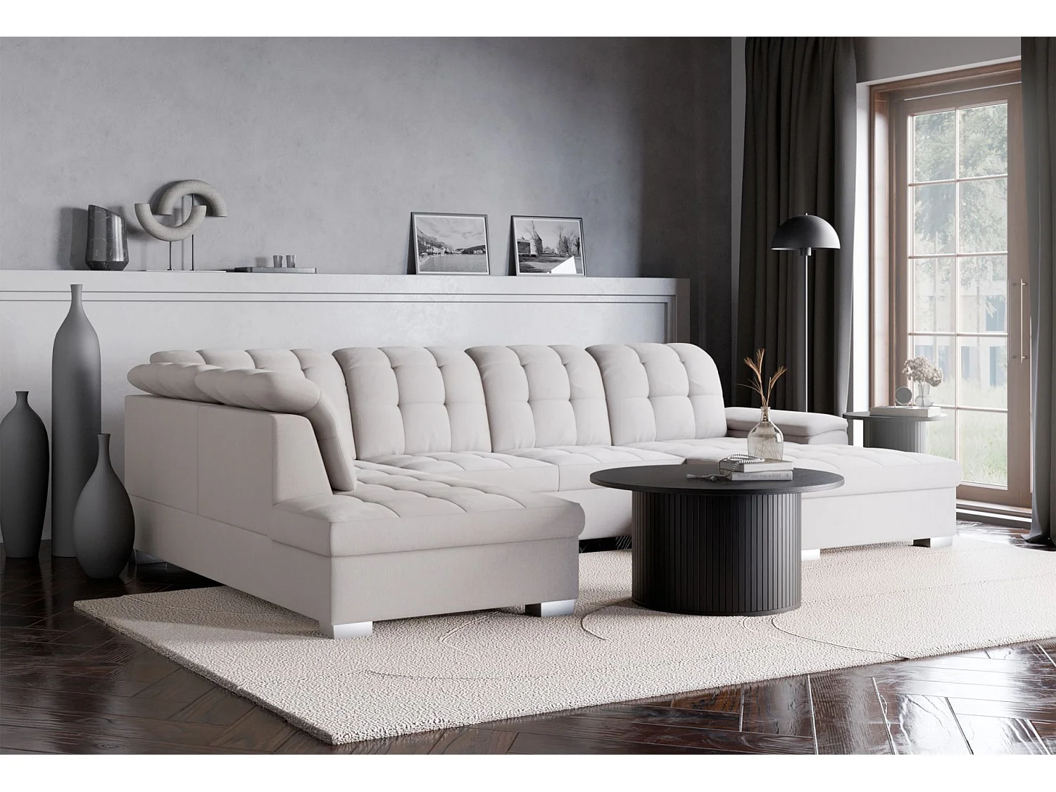 Wohnlandschaft - Schlaffunktion und Stauraum - rechtsseitig - creme - JAMAAL