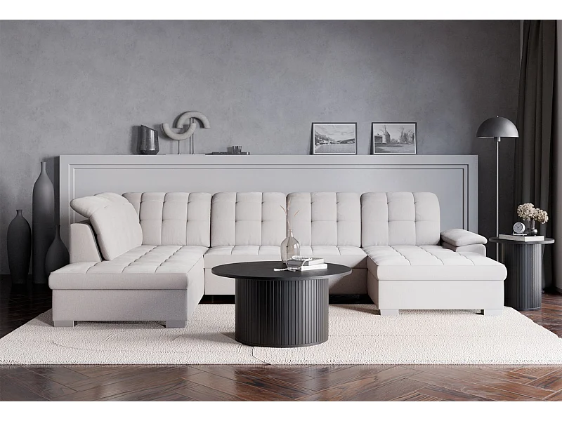 Wohnlandschaft - Schlaffunktion und Stauraum - rechtsseitig - creme - JAMAAL