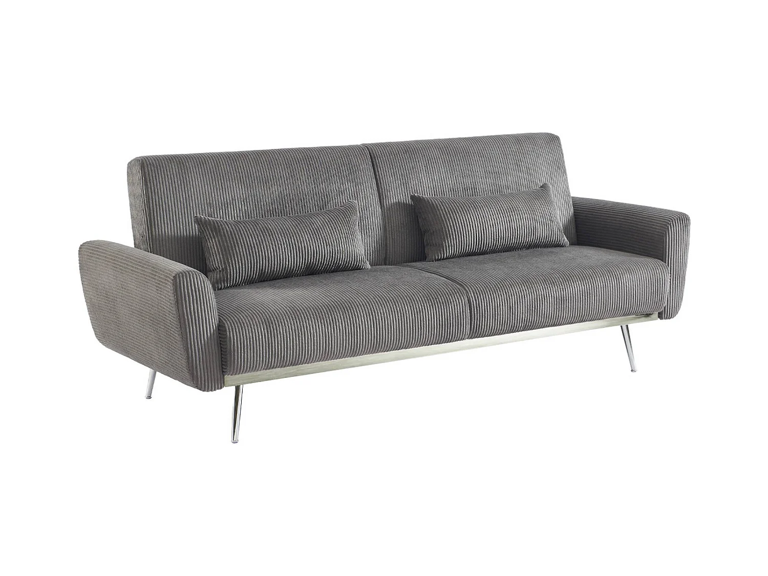 Canapé convertible design en velours côtelé gris foncé - Oskar - 3 places scandinave droit avec pieds métal chromé