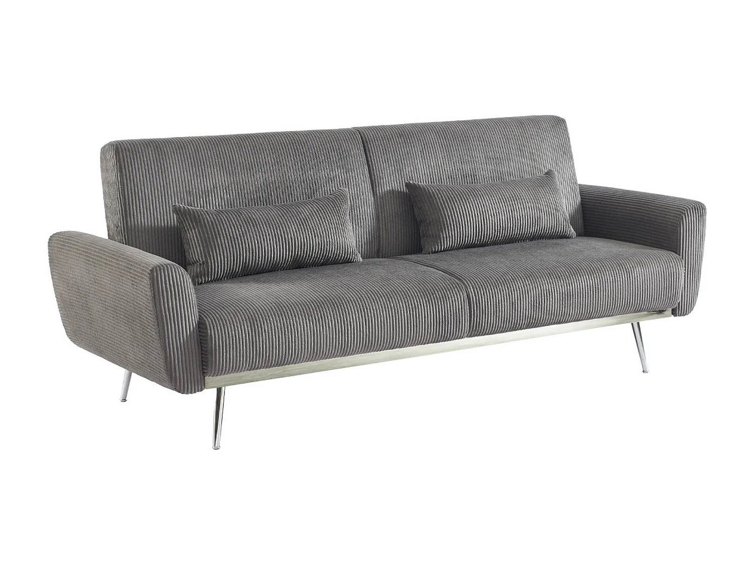 Canapé convertible design en velours côtelé gris foncé - Oskar - 3 places scandinave droit avec pieds métal chromé