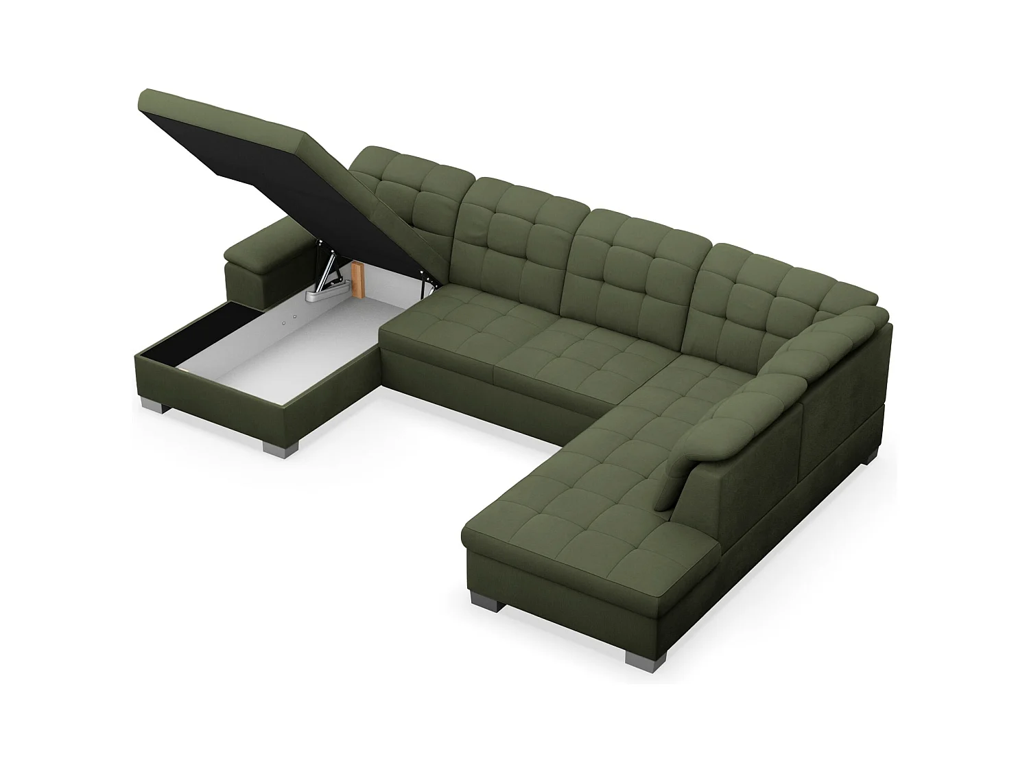 Canapé d'angle U convertible –vert olive tressé– côté gauche – JAMAAL