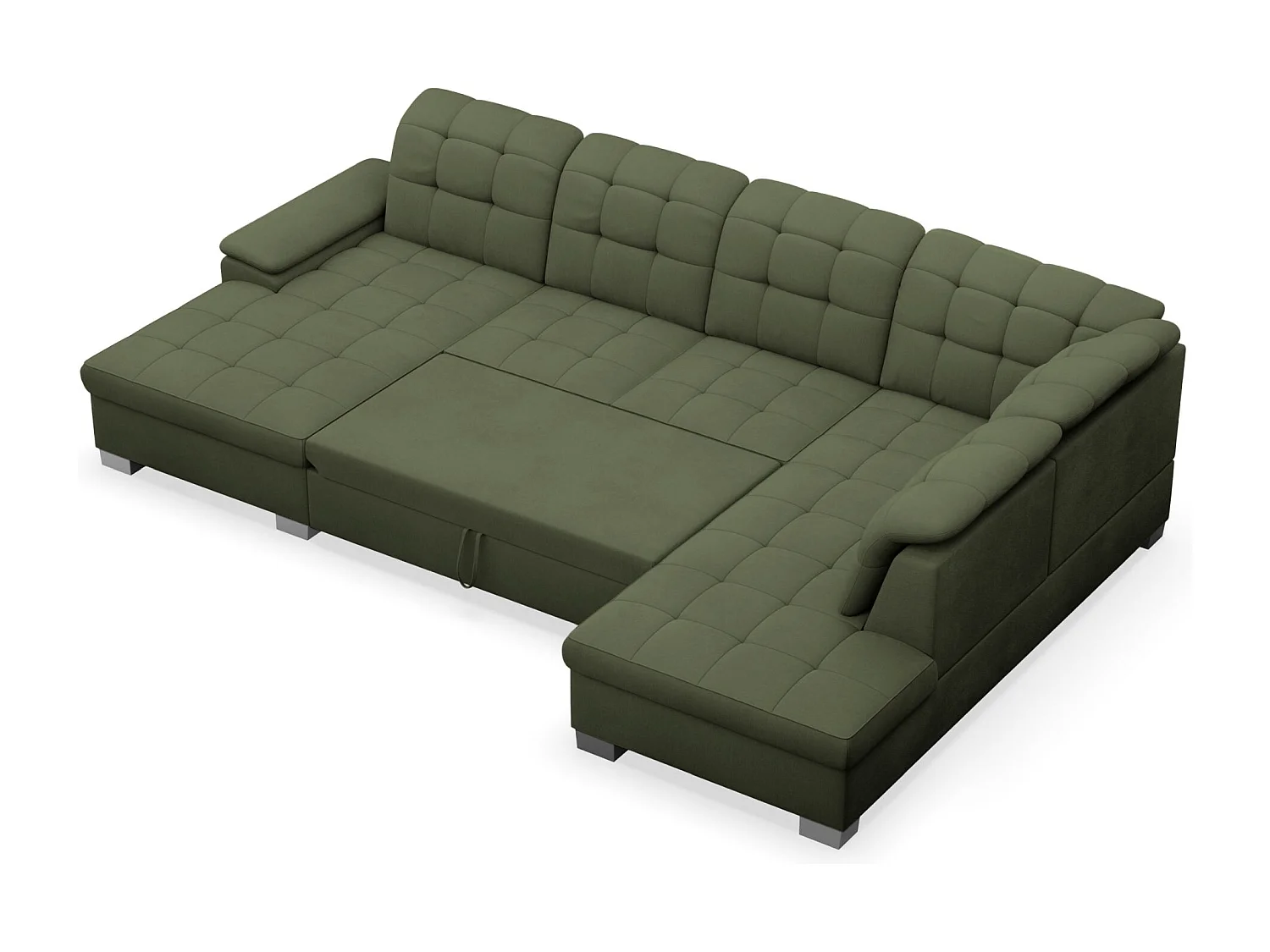 Canapé d'angle U convertible –vert olive tressé– côté gauche – JAMAAL