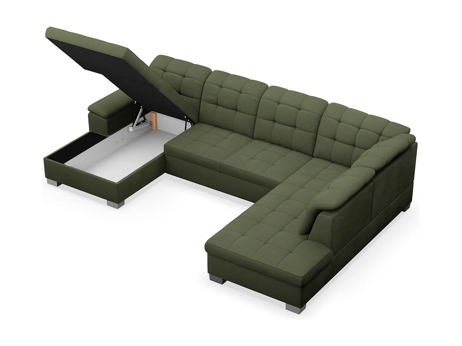 Canapé d'angle U convertible –vert olive tressé– côté gauche – JAMAAL