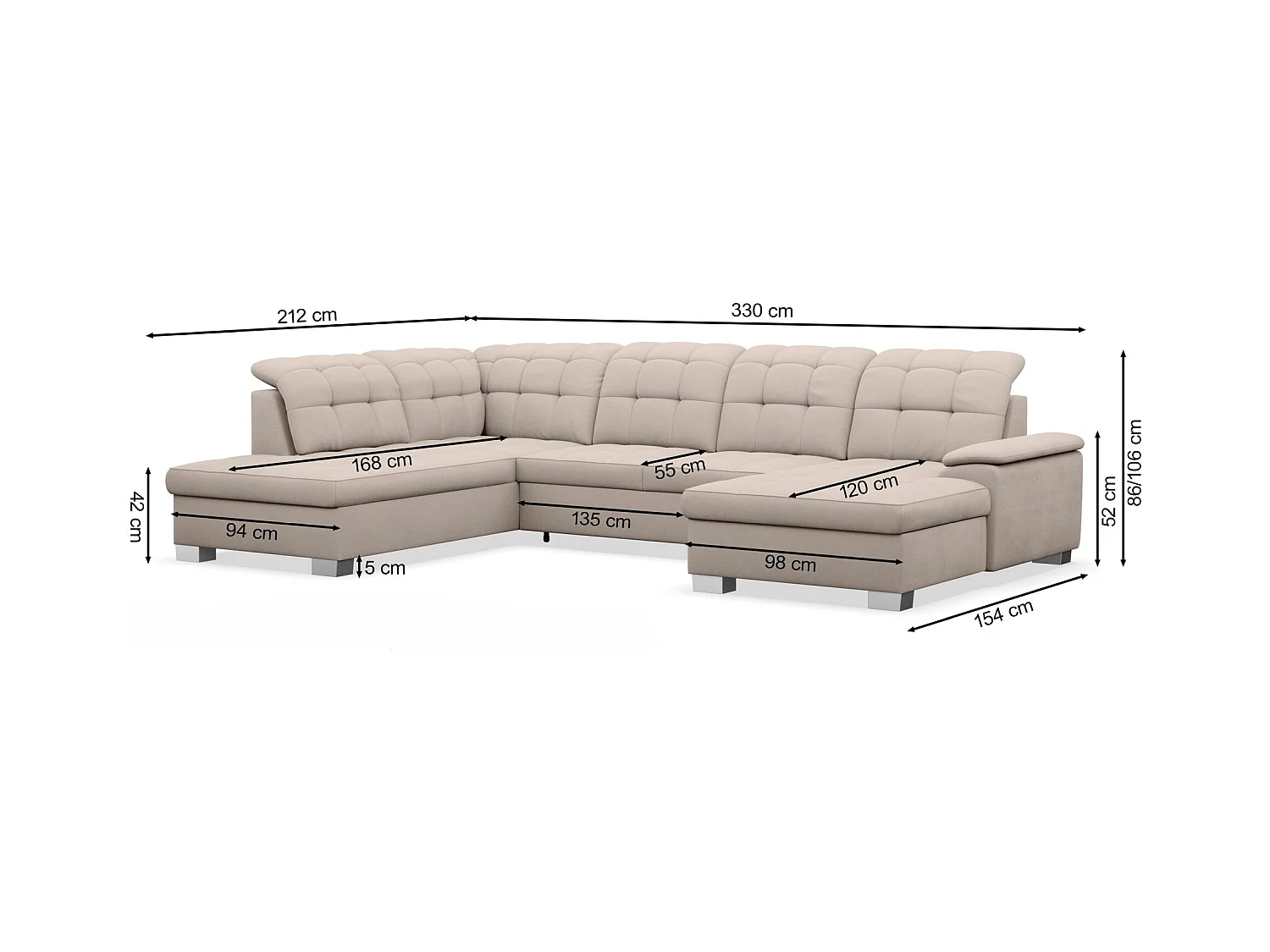 Canapé d'angle U convertible –gris foncé– côté droit – JAMAAL