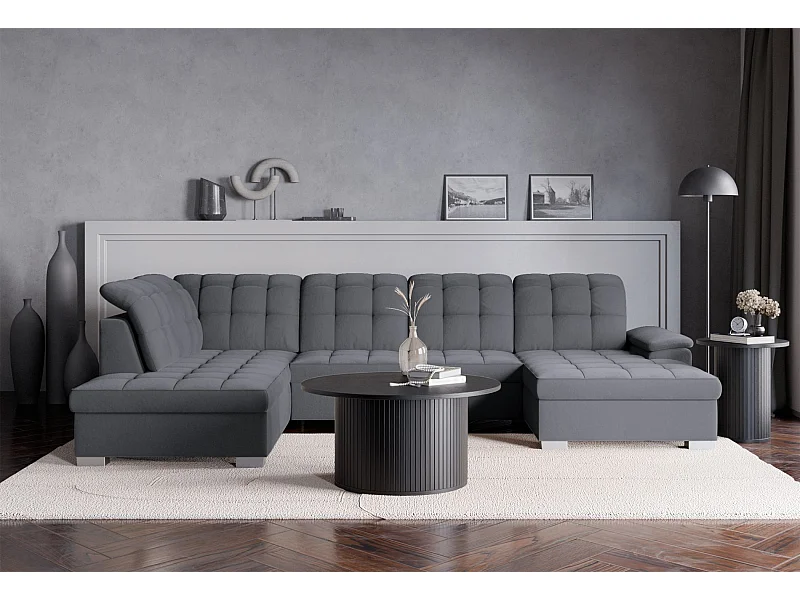 Canapé d'angle U convertible –gris foncé– côté droit – JAMAAL