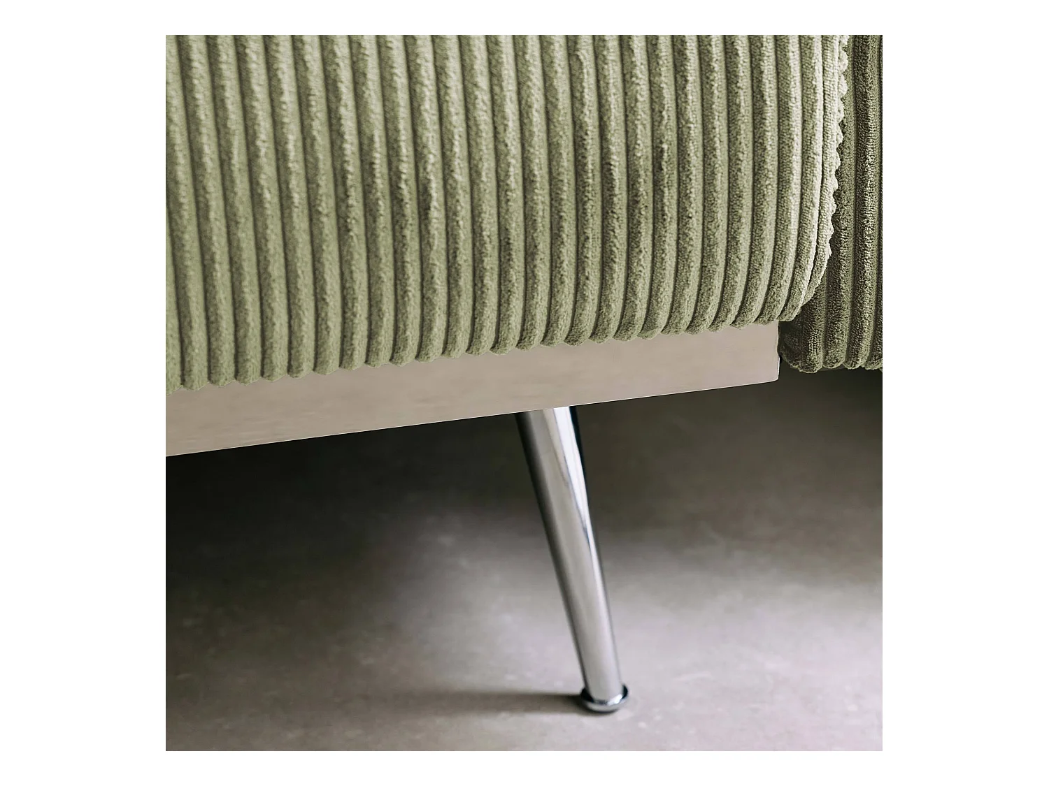 Canapé convertible design en velours côtelé kaki - Oskar - 3 places scandinave droit avec pieds métal chromé
