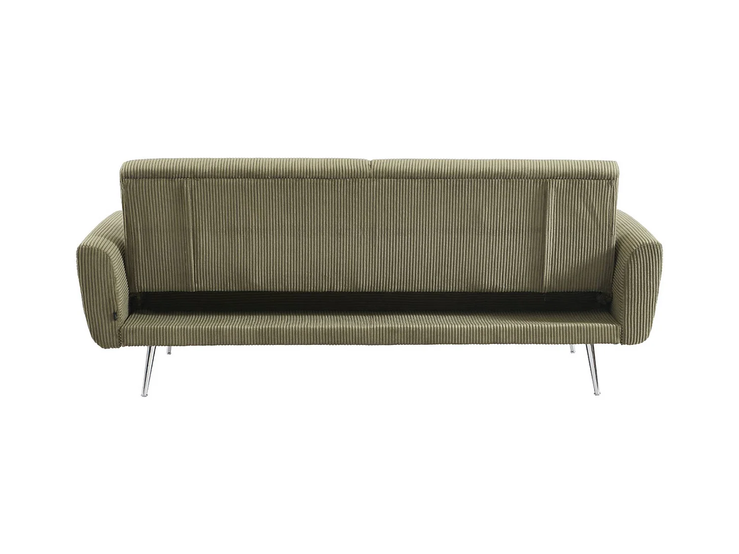 Canapé convertible design en velours côtelé kaki - Oskar - 3 places scandinave droit avec pieds métal chromé