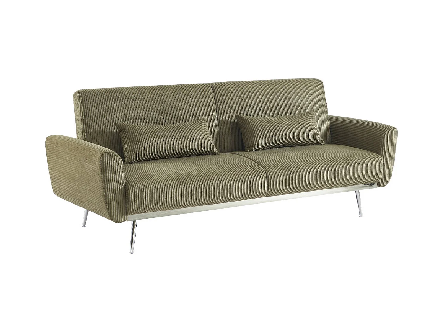 Canapé convertible design en velours côtelé kaki - Oskar - 3 places scandinave droit avec pieds métal chromé