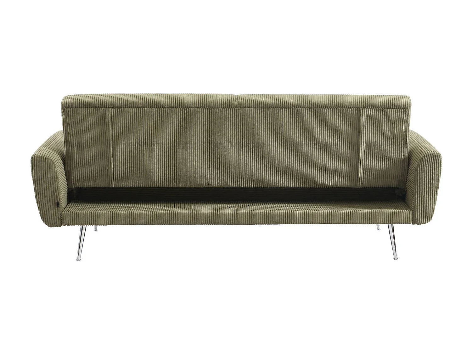 Canapé convertible design en velours côtelé kaki - Oskar - 3 places scandinave droit avec pieds métal chromé