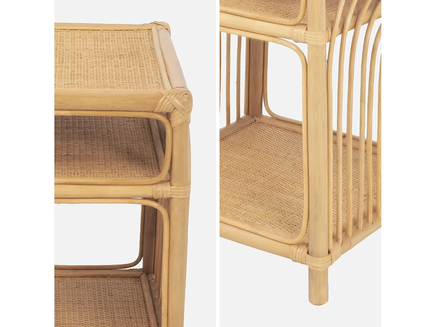 Comodino in rattan 1 ripiano 1 vano portaoggetti, marrone naturale