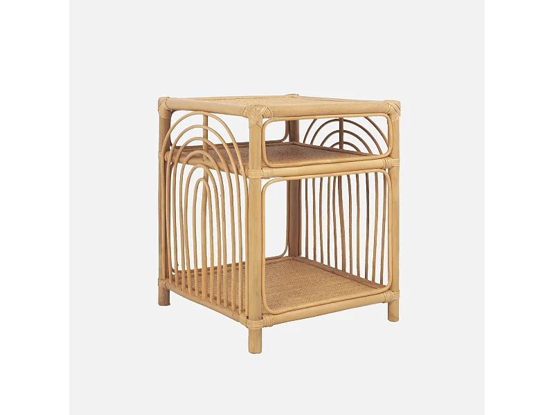 Comodino in rattan 1 ripiano 1 vano portaoggetti, marrone naturale