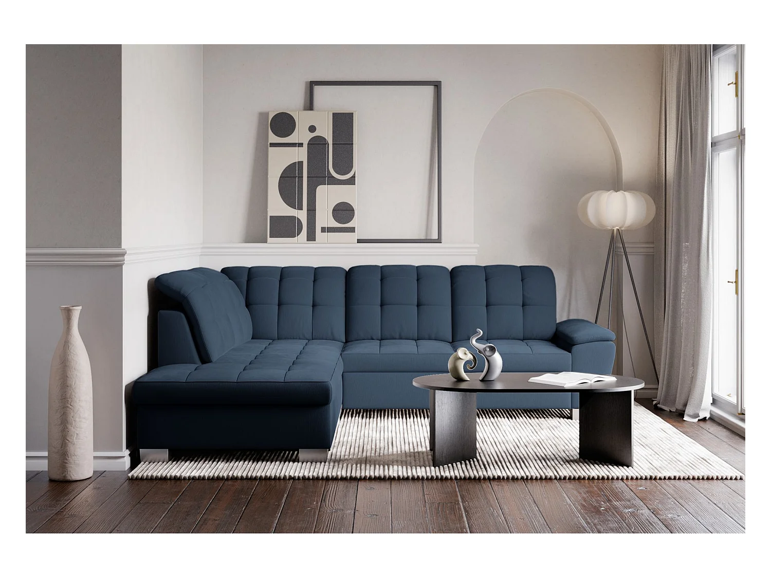 Canapé d'angle convertible L – marine blau– côté gauche – JAMAAL