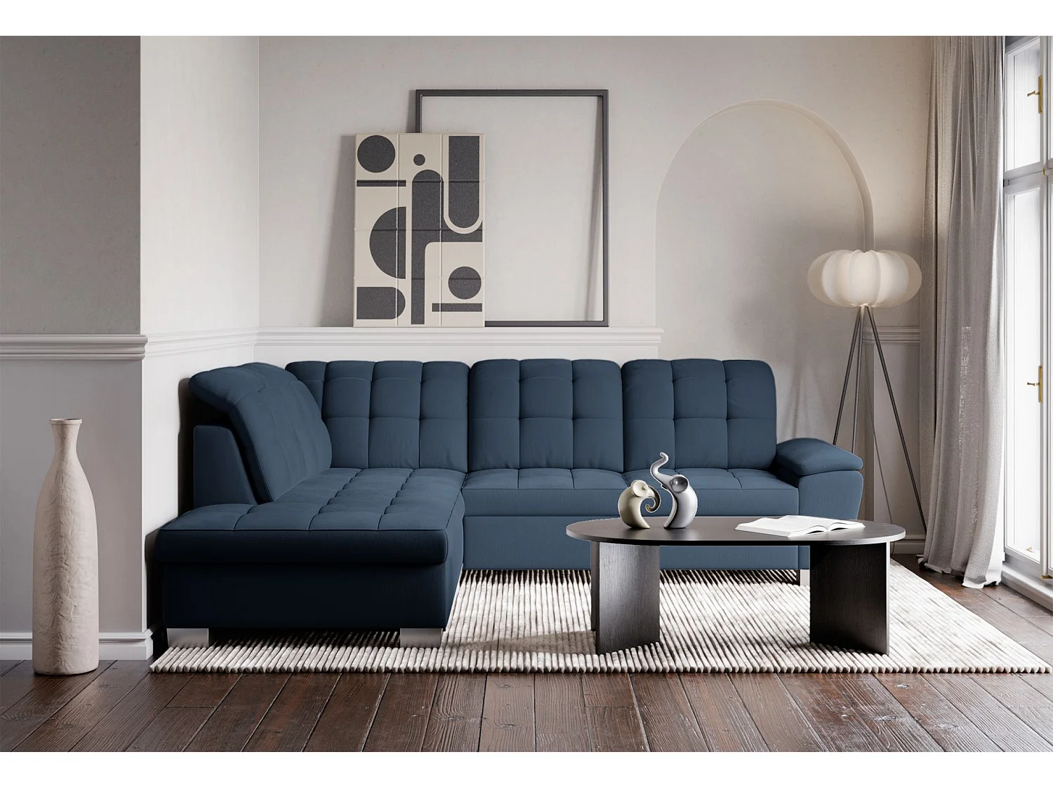 Ecksofa - Schlaffunktion und Stauraum - linksseitig - marineblau - JAMAAL