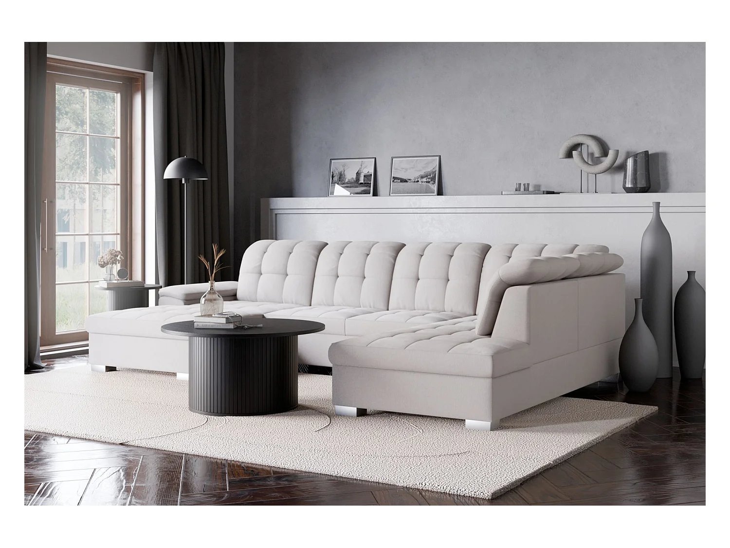 Canapé d'angle U convertible – crème tressé– côté gauche – JAMAAL