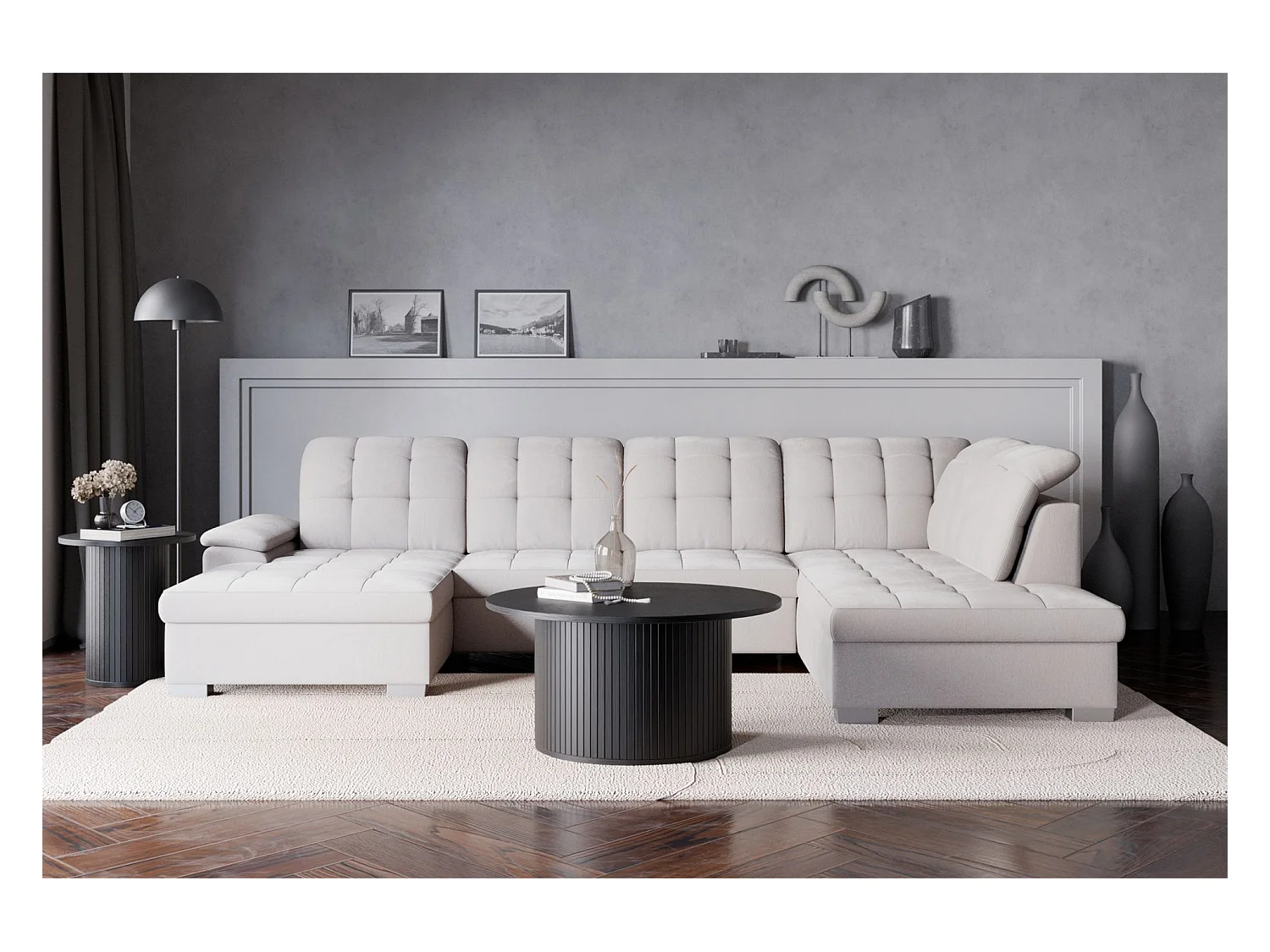 Canapé d'angle U convertible – crème tressé– côté gauche – JAMAAL
