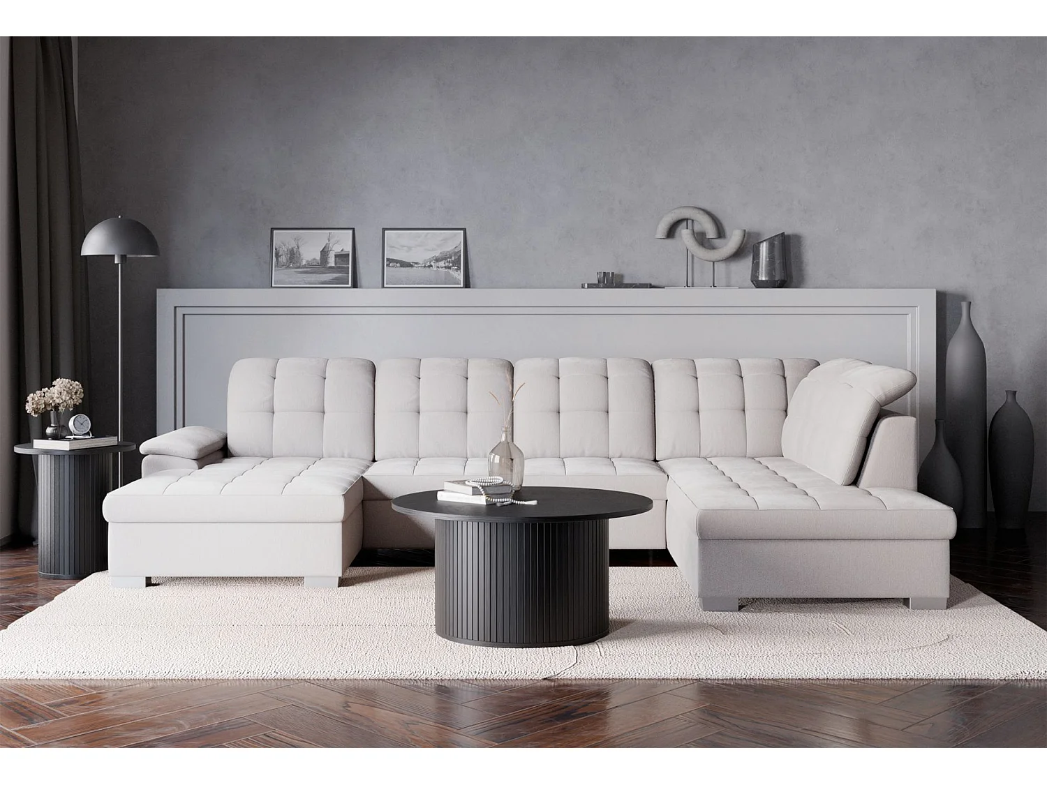 Wohnlandschaft - Schlaffunktion und Stauraum - linksseitig - creme - JAMAAL