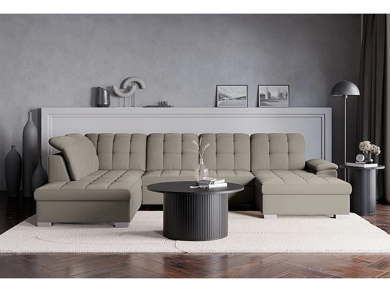 Canapé d'angle U convertible – grège tressé– côté droit – JAMAAL