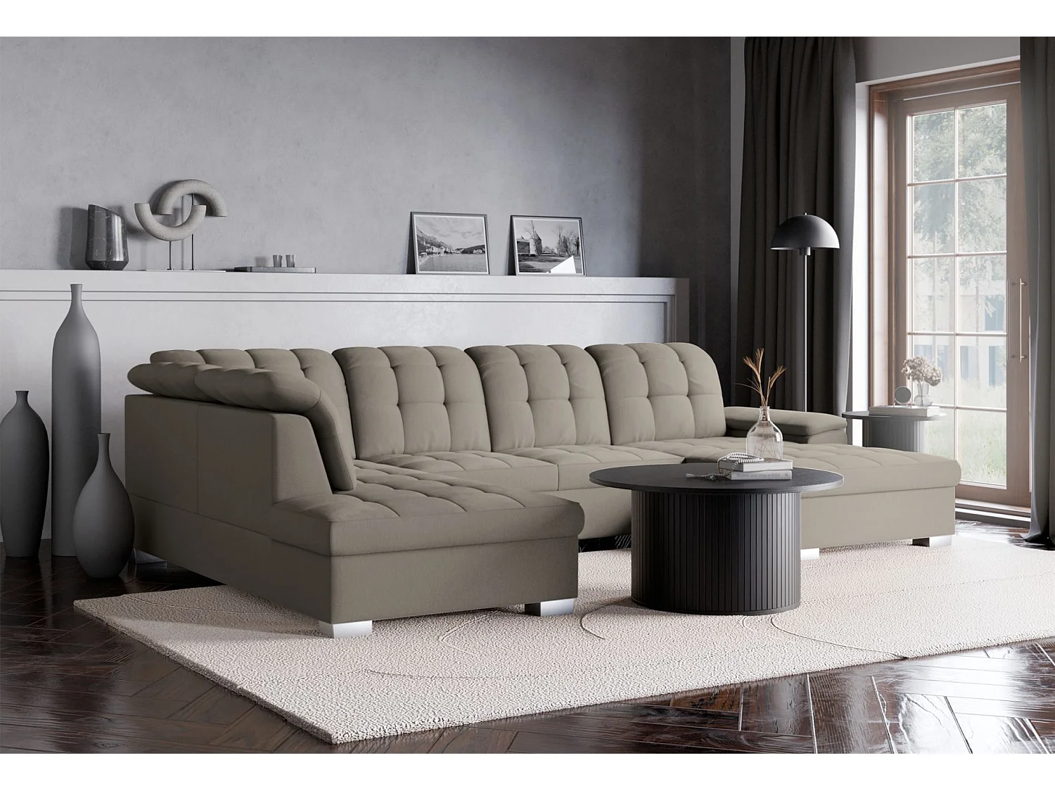 Wohnlandschaft - Schlaffunktion und Stauraum - rechtsseitig - taupe - JAMAAL