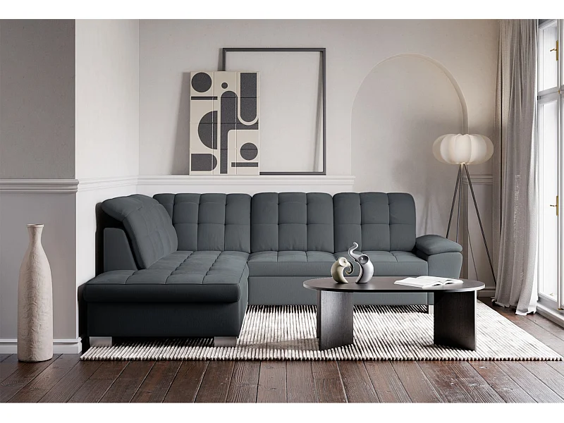 Ecksofa - Schlaffunktion und Stauraum - linksseitig - dunkelgrau - JAMAAL