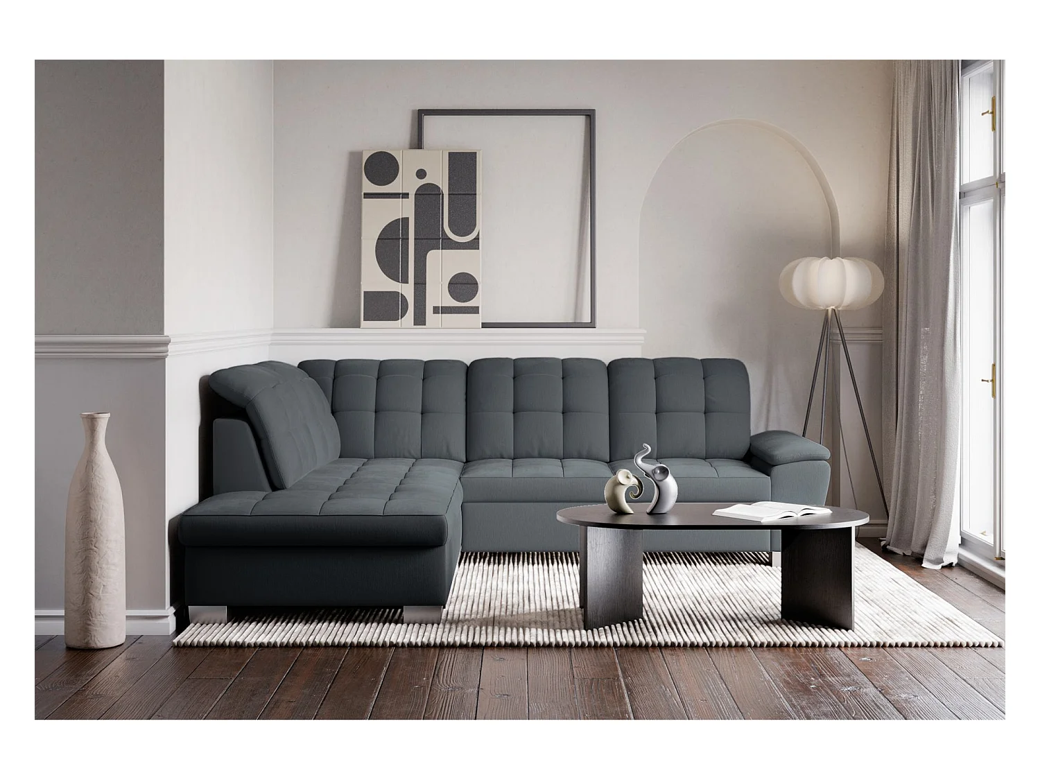 Canapé d'angle convertible L – gris foncé– côté gauche – JAMAAL