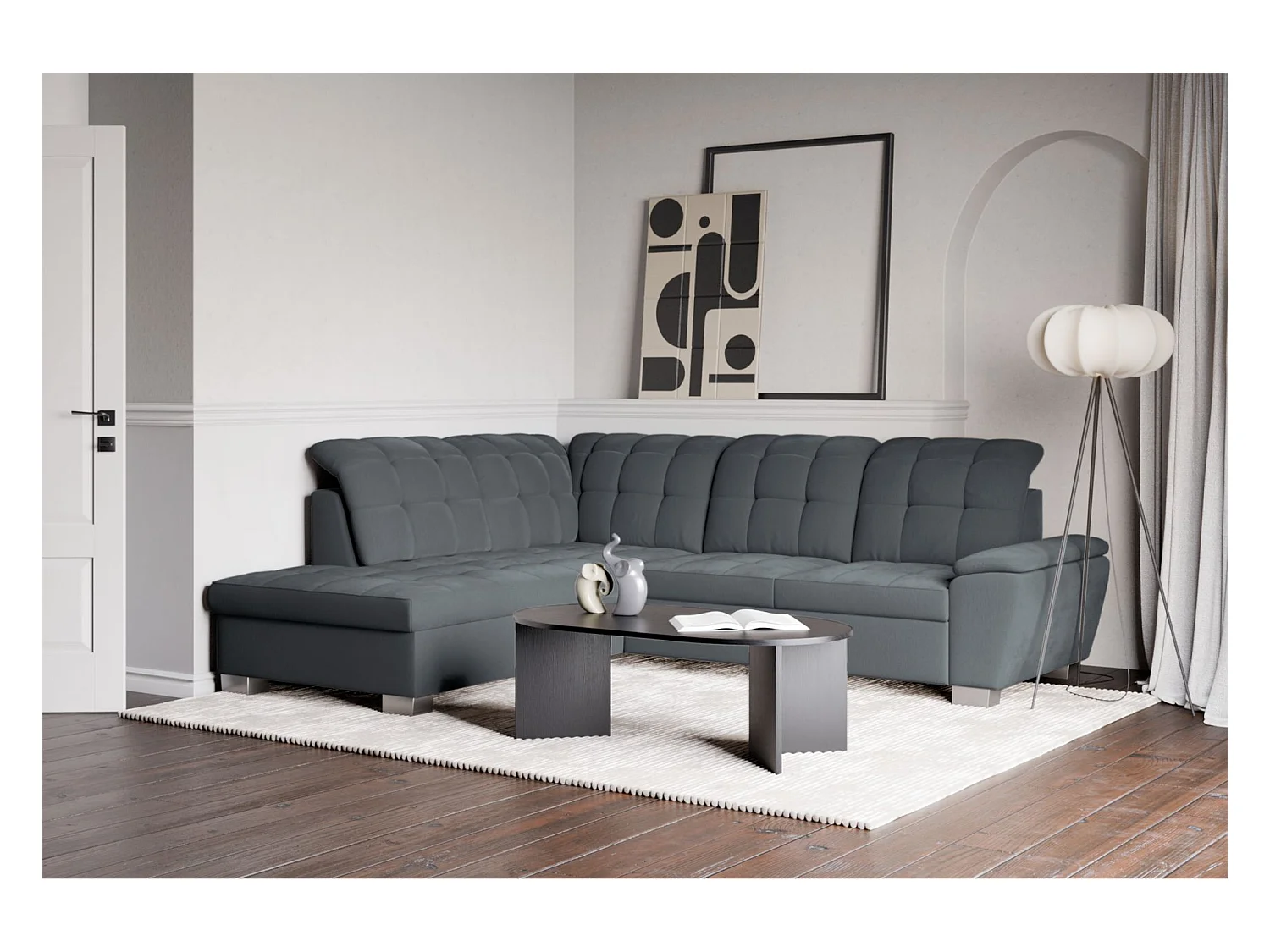 Canapé d'angle convertible L – gris foncé– côté gauche – JAMAAL