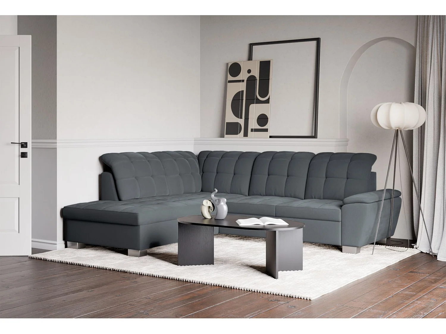 Ecksofa - Schlaffunktion und Stauraum - linksseitig - dunkelgrau - JAMAAL