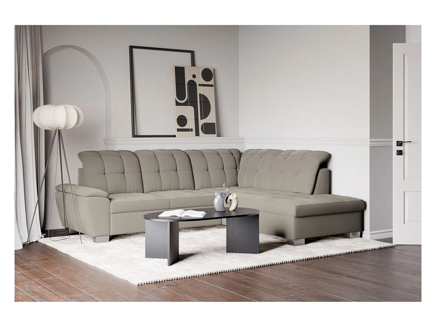 Canapé d'angle convertible L – grège– côté droit – JAMAAL