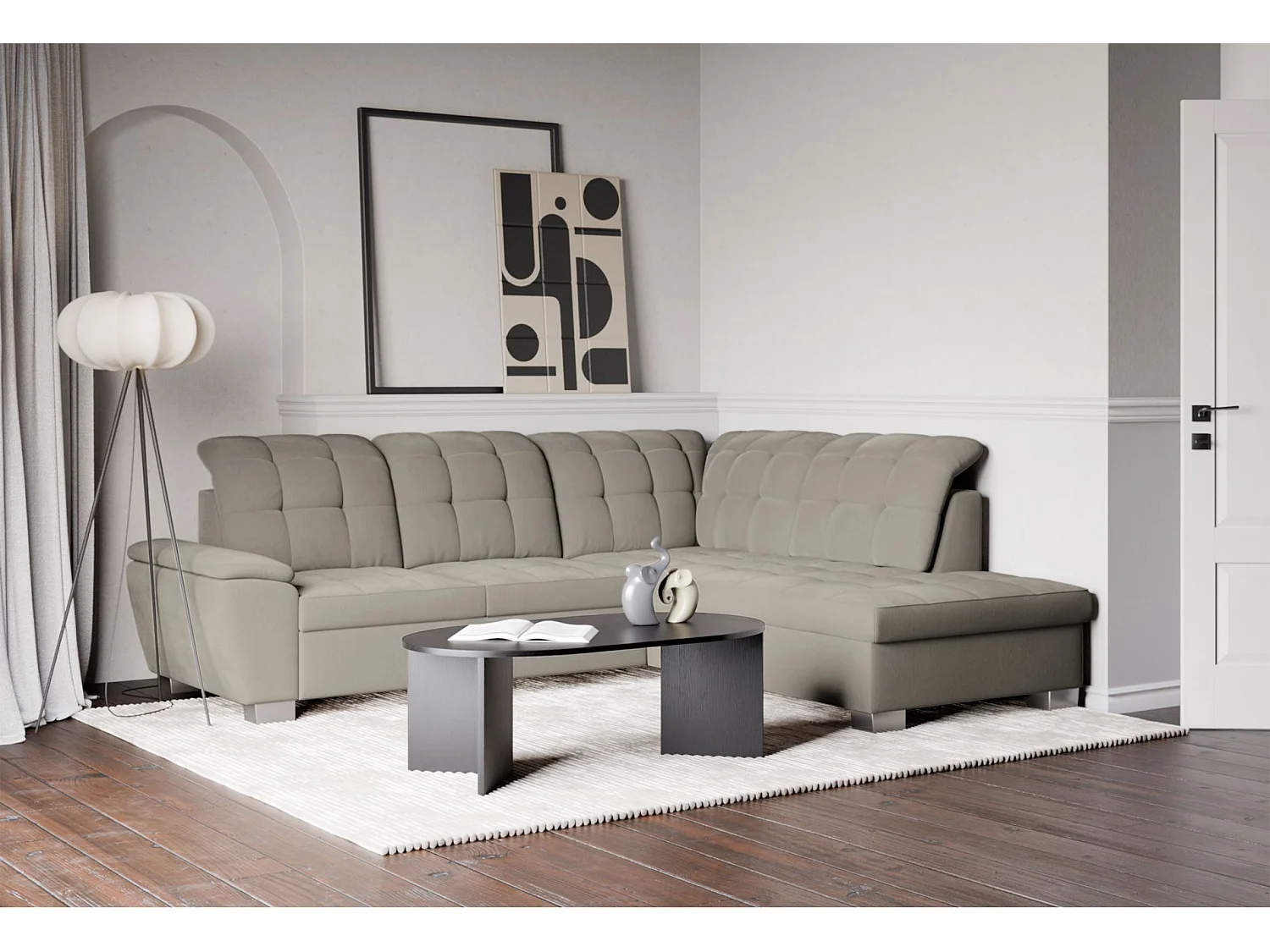 Ecksofa - Schlaffunktion und Stauraum - rechtsseitig - taupe - JAMAAL