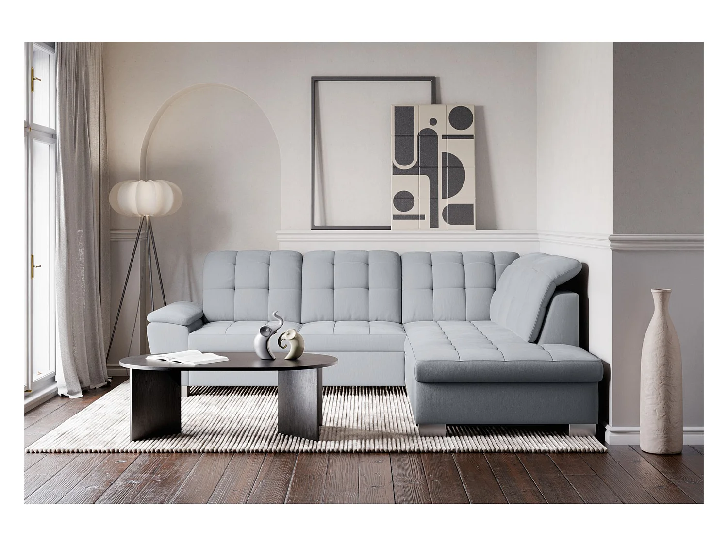 Canapé d'angle convertible L – gris clair– côté droit – JAMAAL