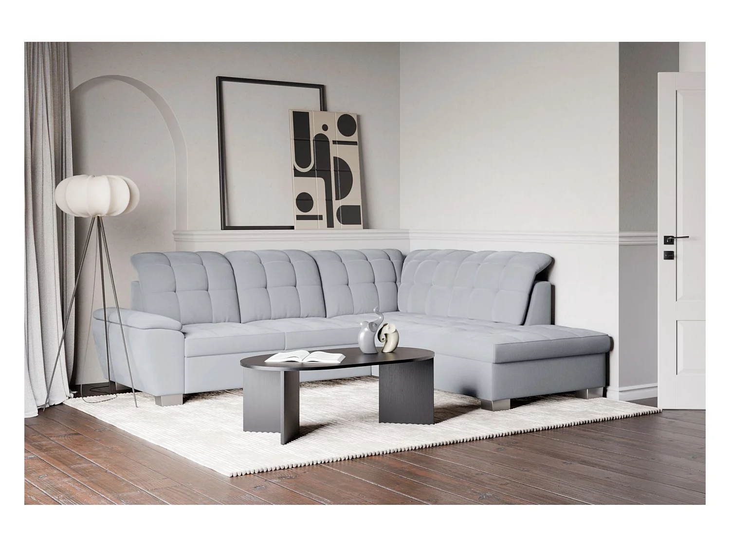 Canapé d'angle convertible L – gris clair– côté droit – JAMAAL