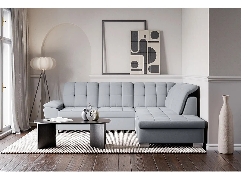 Ecksofa - Schlaffunktion und Stauraum - rechtsseitig - hellgrau - JAMAAL