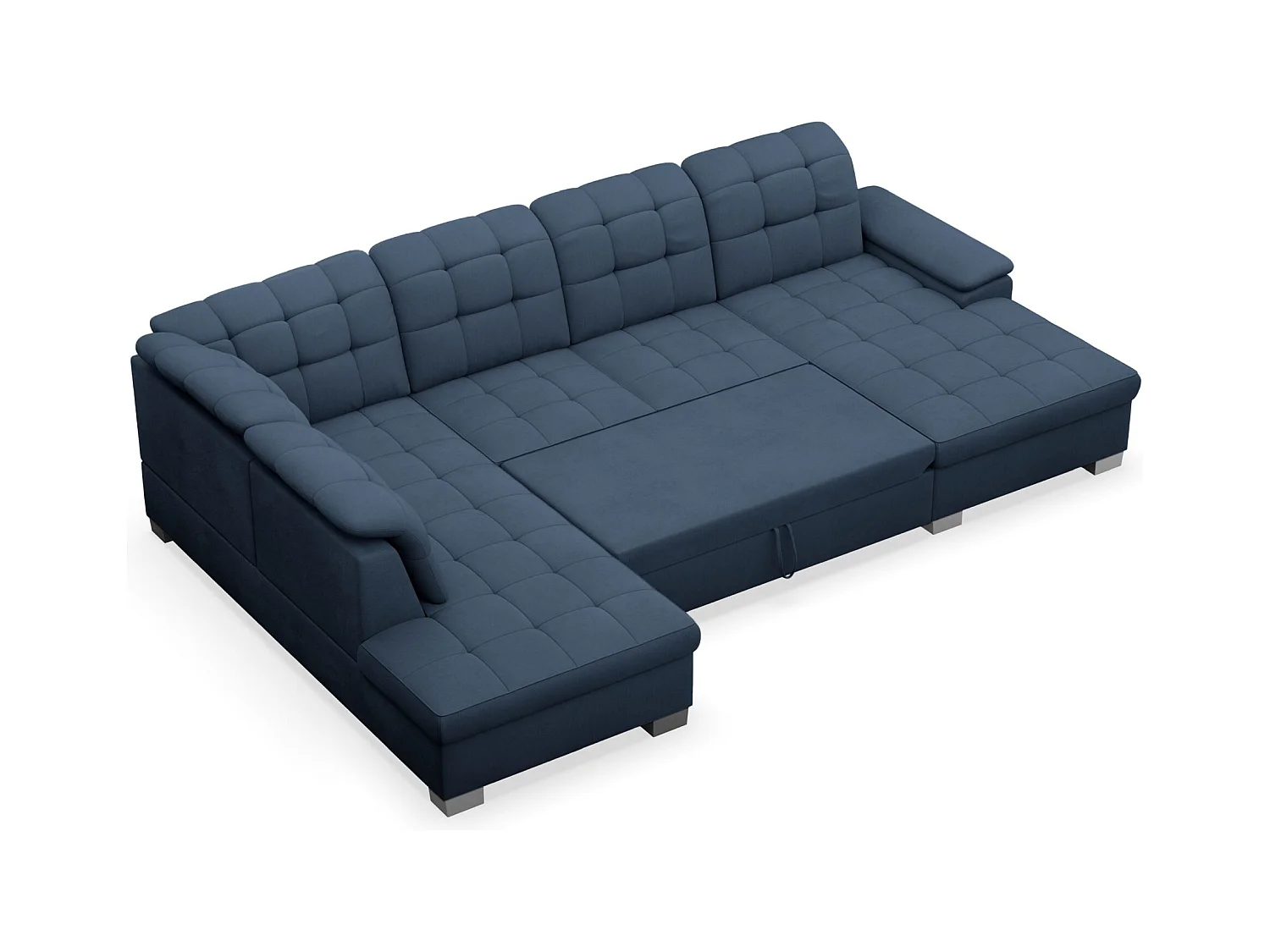 Canapé d'angle U convertible –marine blau tressé– côté droit – JAMAAL