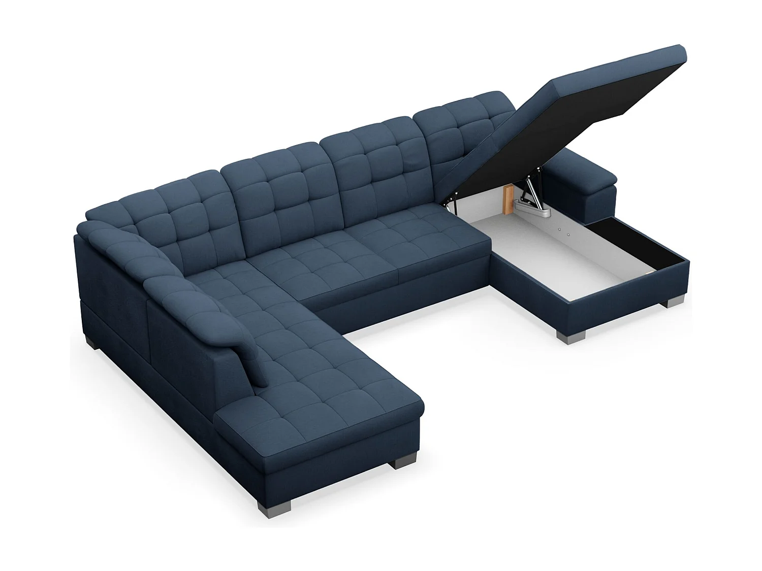 Canapé d'angle U convertible –marine blau tressé– côté droit – JAMAAL