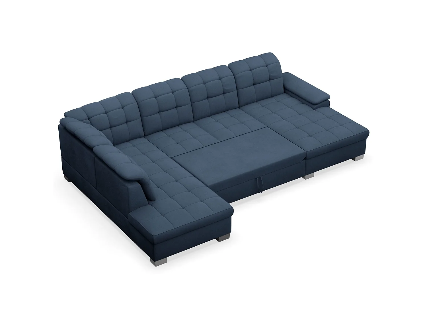 Canapé d'angle U convertible –marine blau tressé– côté droit – JAMAAL