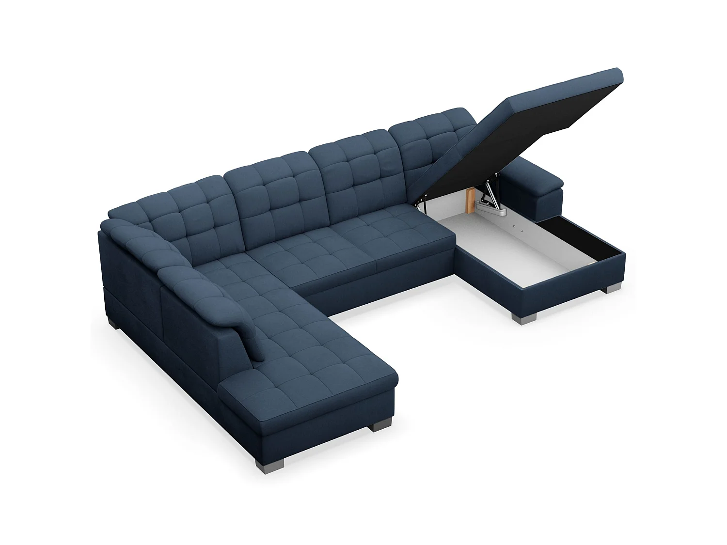 Canapé d'angle U convertible –marine blau tressé– côté droit – JAMAAL