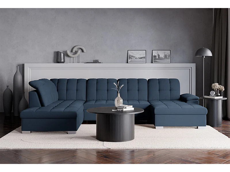 Canapé d'angle U convertible –marine blau tressé– côté droit – JAMAAL