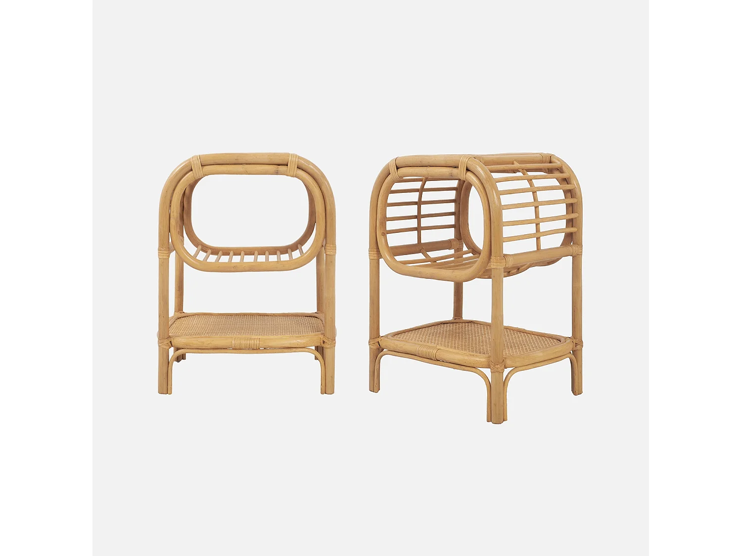 Set di 2 comodini in rattan naturale curvato, 1 vano, marrone naturale