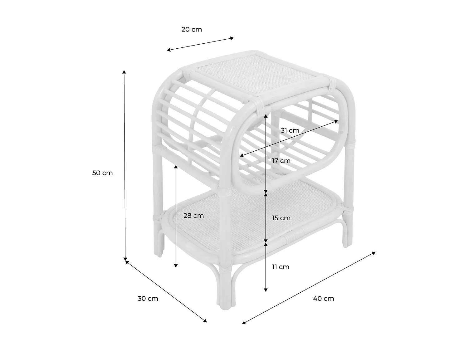 Set di 2 comodini in rattan naturale curvato, 1 vano, marrone naturale