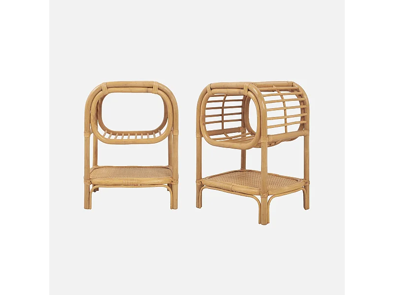 Lot de 2 tables de chevet rotin naturel courbé 1 étagère 1 niche L 40 x P 30 x H 50cm - Serang