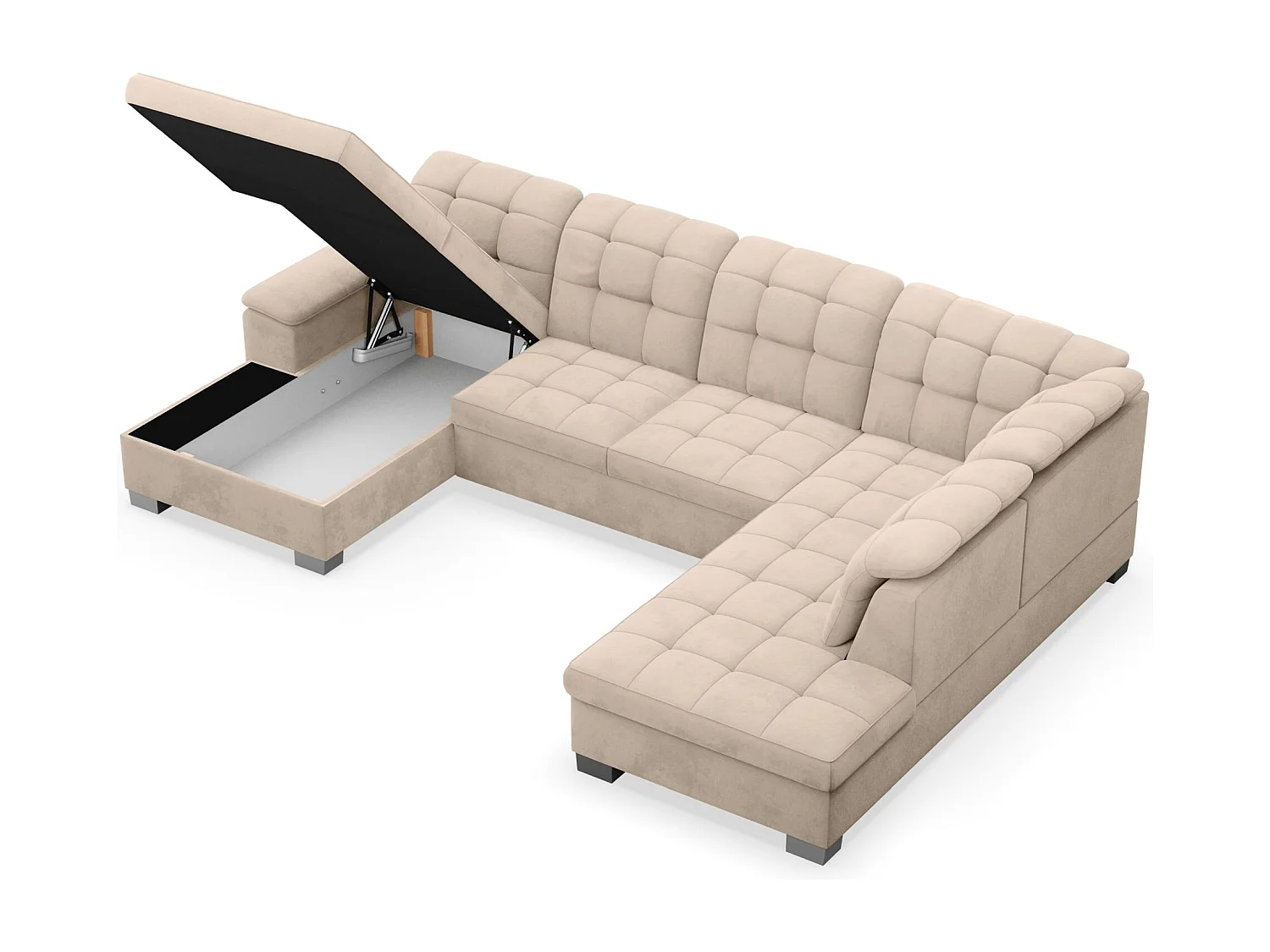 Wohnlandschaft - Schlaffunktion und Veloursbezug - links - beige - JAMAAL