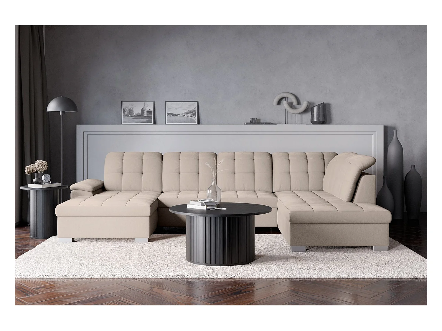 Canapé d'angle U convertible – beige tressé– côté gauche – JAMAAL