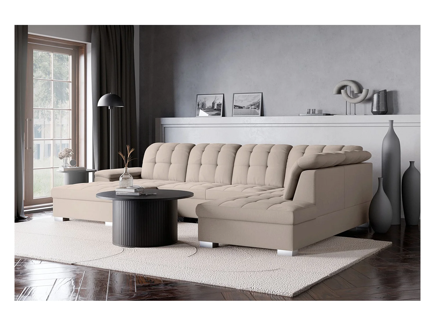 Canapé d'angle U convertible – beige tressé– côté gauche – JAMAAL