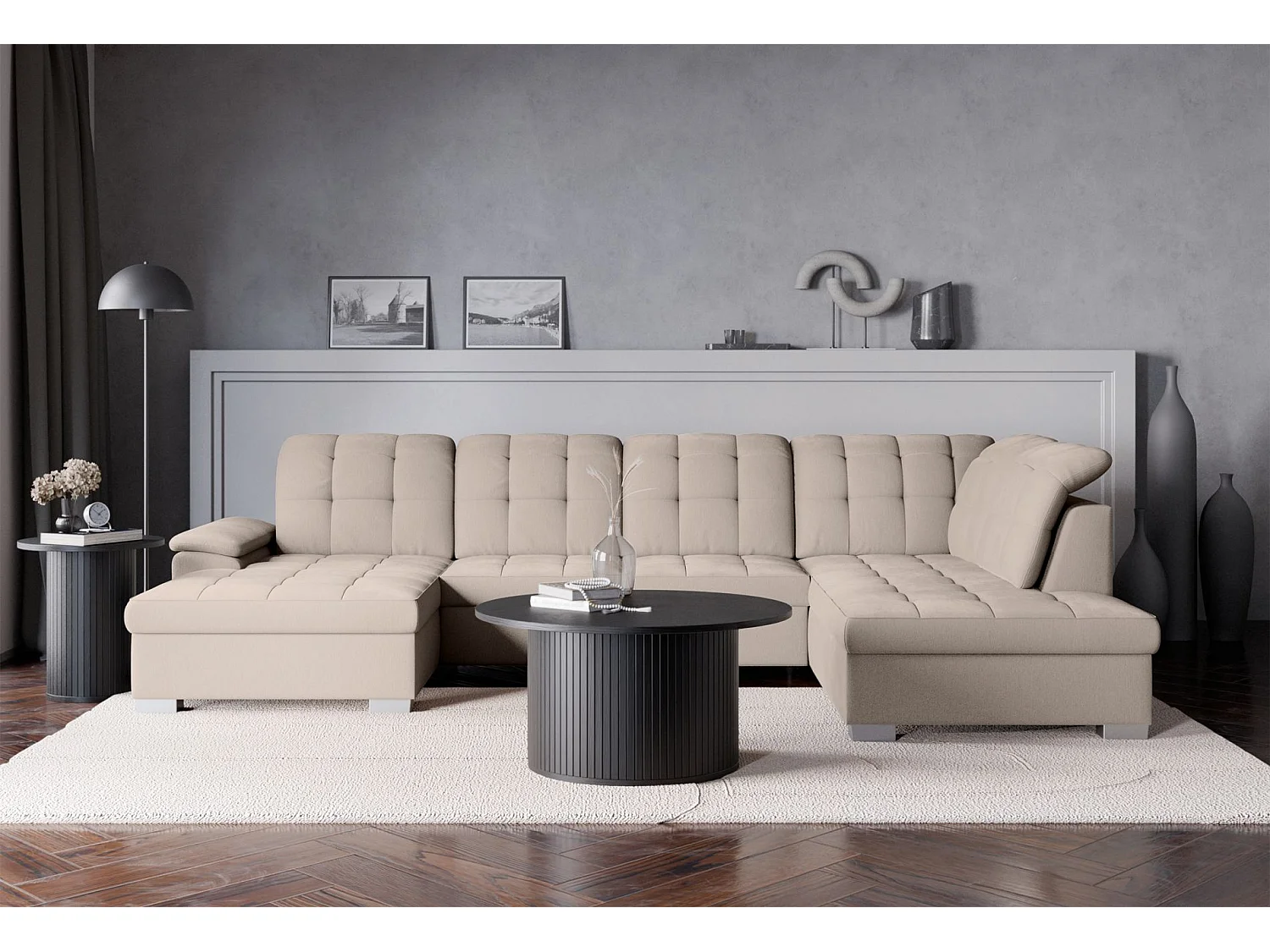 Canapé d'angle U convertible – beige tressé– côté gauche – JAMAAL