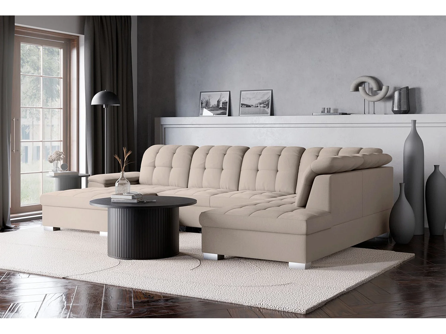Canapé d'angle U convertible – beige tressé– côté gauche – JAMAAL