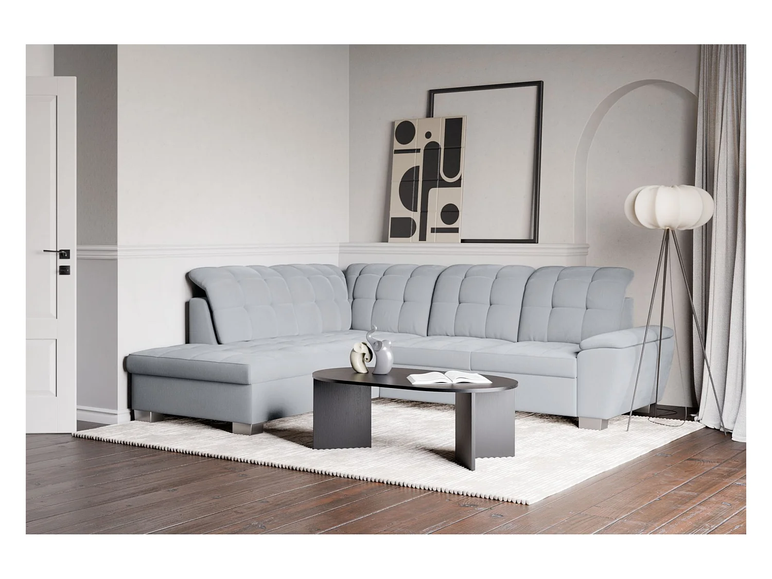 Canapé d'angle convertible L – gris clair– côté gauche – JAMAAL