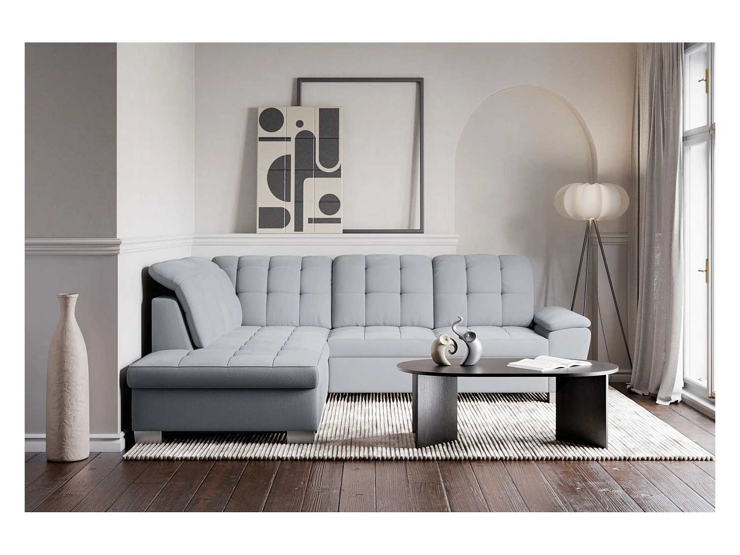 Canapé d'angle convertible L – gris clair– côté gauche – JAMAAL